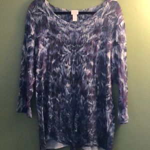 Chico’s 3/4 sleeve purple, blue and silver blouse